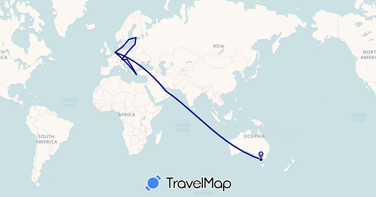 TravelMap itinerary: driving in United Arab Emirates, Austria, Australia, Germany, Denmark, Finland, Greece, Latvia, Netherlands, Sweden (Asia, Europe, Oceania)