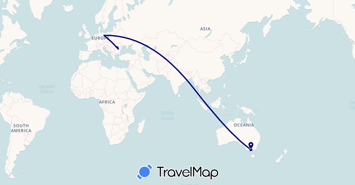 TravelMap itinerary: driving in Australia, Germany, Romania, Singapore (Asia, Europe, Oceania)